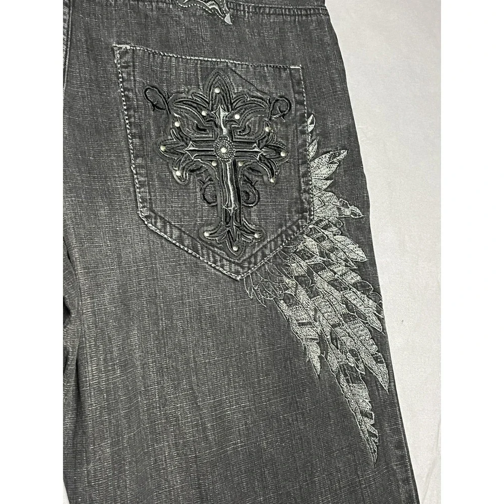 Vintage Y2K Gothic embroidered RED APE baggy jeans wide-leg streetwear 46Wx32L
